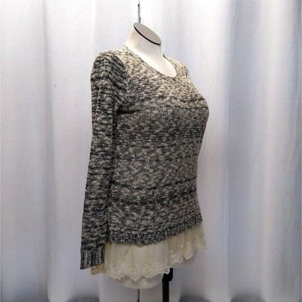 Altr'd State Knit Sweater With Roses Lace Hem Size S/M 38" Chest Black & White